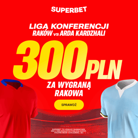 Bonus 300 PLN za zwycięstwo Rakowa Częstochowa w meczu z Arda Kardzhali