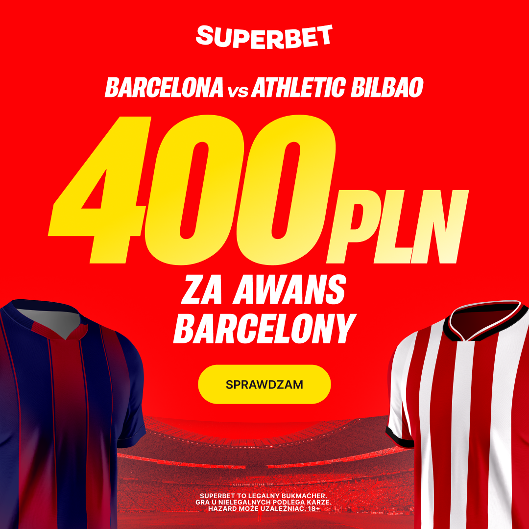 💰 AŻ 400 PLN za awans Barcelony do finału! Mega Bonus od Superbet na Superpuchar Hiszpanii 🔵🔴