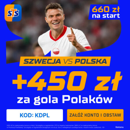 450 zł za gola Polski ze Szwecją! Specjalna promocja STS